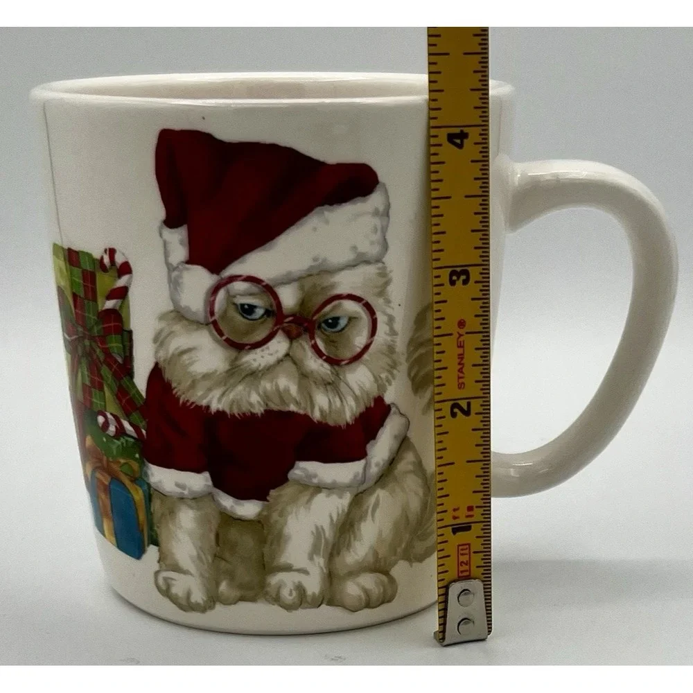 Pier 1 Grumpy Santa Cat Glasses Christmas Holiday Mug Cup Ironstone